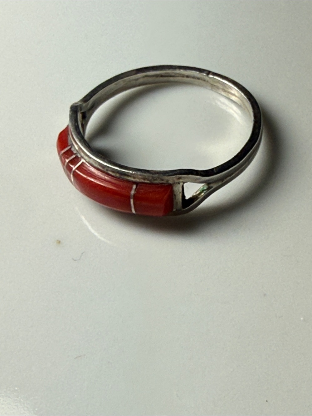 Artisan Sterling Silver Ring with Red Inlay Accent